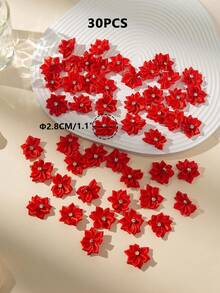 30 piezas/set Accesorio de decoración de prendas de unicolor, diseño de flor de cristal de fantasía de tela linda para manualidades de joyería DIY para coser - Color del capullo de nieve - Ver 5