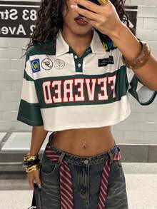 StreetHx 女士2000年代风格休闲街头风印花T恤，宽松短款T恤 - 白色 - 查看 6