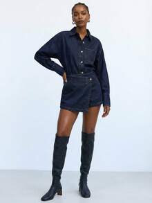 Maija New Long-Sleeved Denim Jacket + Asymmetrical Skirt, Stylish Denim Two-Piece Set, Preppy Style Set,Stylish Office Attire