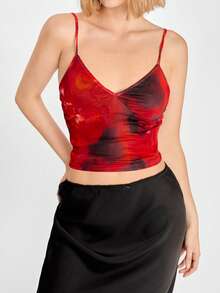 SHEIN EZwear 女士简约细肩带背心，日常休闲装 - 紅色 - 查看 4