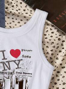 Glimmora Camiseta de tirantes ajustada de cuello redondo con estampado de la Estatua de la Libertad para mujer - Multicolor - Ver 4