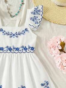 Leap Crew Tween Girls' Casual Round Neck Long Sleeve Dress - Blue and White - View 5