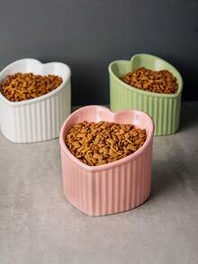 1pc Heart Shaped Ceramic Elevated Cat Bowl, Raised Tilted Cat Food Bowl Anti-Vomiting Drinking Dish Bowl For Neck Protection - 200ml - View 5