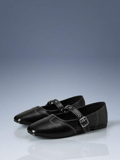 CUCCOO GRLICON Women's Rivet Decor Buckle Flat Loafers Valentine's Day