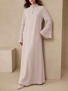 Graceveil 粉色高领拉链设计休闲时尚长袍 - 粉色 - 查看 7