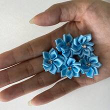 30 piezas/set Accesorio de decoración de prendas de unicolor, diseño de flor de cristal de fantasía de tela linda para manualidades de joyería DIY para coser - Azul - Ver 9