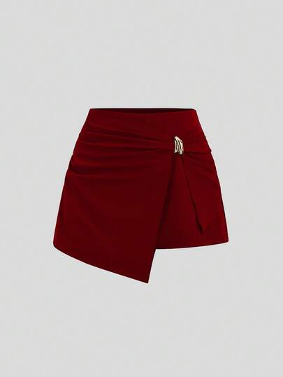 Sweetra تنورة قصيرة مزينة بإبزيم معدني أسود على الخصر بتصميم خط A، أنيقة وبسيطة للذهاب إلى العمل والمدرسة والتخرج والمواعدة والاستخدام اليومي