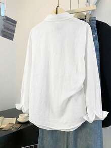 Franclia 女士纯色前开襟休闲长袖衬衫 - 白色 - 查看 2