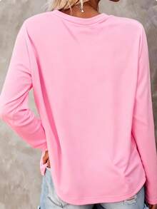 EMERY ROSE Valentine's Day Women's Heart Print Round Neck Long Sleeve T-Shirt - Pink - View 2