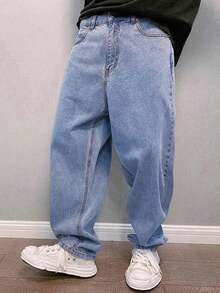 GALLERY FADE Plus Size Men's Fashion Flared Jeans Baggy Denim - Medium Wash - View 1