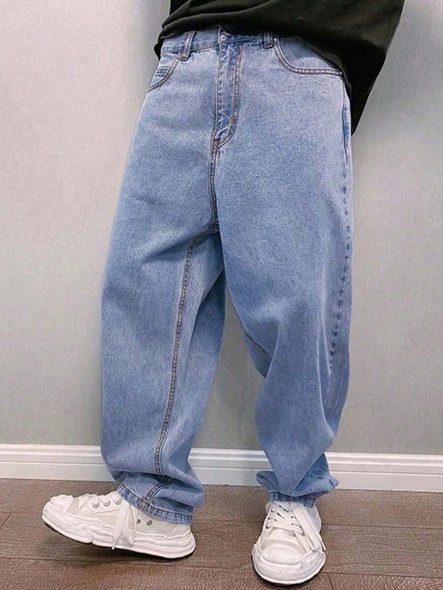 GALLERY FADE Plus Size Men's Fashion Flared Jeans Baggy Denim - Medium Wash - View 1