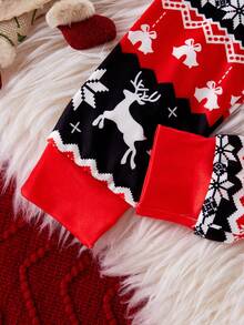 SHEIN 2件套男童圣诞驯鹿印花柔软牛奶丝长袖上衣和裤子睡衣套装 - 彩色 - 查看 8