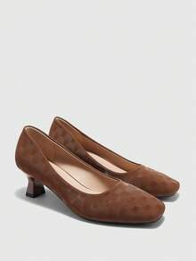 CUCCOO BIZCHIC Women's Elegant Commuting Minimalist Square Toe Pumps Spring Shoes - Brown - View 4