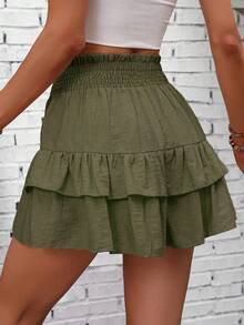 Breezaya 女士休闲度假通勤纯色纸袋腰荷叶边宽松阔腿裤，夏季 - 軍綠色 - 查看 2