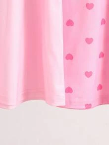3件套女童短袖及膝睡裙，可爱兔子爱心印花，粉色组合，针织圆领，休闲宽松柔软睡衣，夏季 - 粉色 - 查看 7