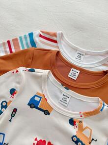 Vintaside Kids Bộ đồ 2 món cho bé trai: Áo thun cổ tròn tay ngắn in hình dễ thương và quần short đa năng. - Nhiều màu - Xem 5