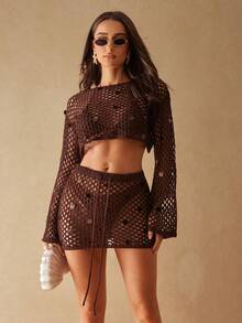 Silquee 性感收腰紧身迷你裙，亮片装饰 - 棕色 - 查看 6