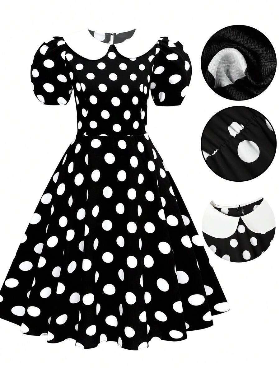 Rometta 大码简约时尚休闲日常连衣裙，情人节 - 黑與白 - 查看 1