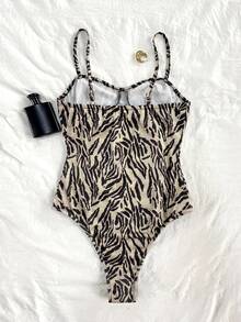 INAWLY Women's All-Over Print Casual Versatile Daily Wear Bodysuit - Khaki - View 2