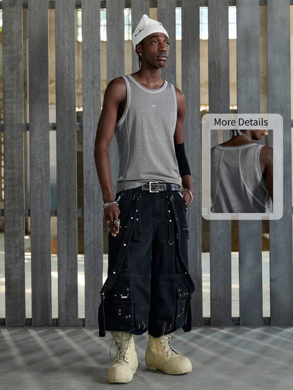 NEON BLANC Camiseta de tirantes de gimnasio elástica acanalada para hombres | Camiseta sin mangas blanca con puntada atlética