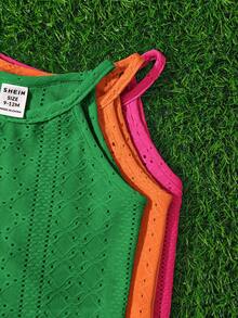 SHEIN Bộ 3 áo hai dây cho bé gái, màu trơn, họa tiết hình học, kiểu dáng thường ngày. - Nhiều màu - Xem 3