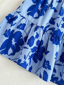 Travachic KIDS Young Girl Floral Print Ruffle Hem Summer Vacation Dress - Baby Blue - View 4