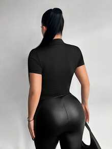 SHEIN SXY Áo thun ngắn tay nữ gợi cảm khoét lỗ, buộc dây, phong cách Y2K - màu đen - Xem 2