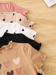 SHEIN Young Girl' Heart Print Short Sleeve T-Shirt - Multicolor - View 5