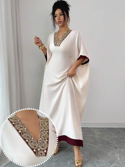 Yasmyna Loose Fit Modest Style Color Block Abaya Dress, Spring/Summer