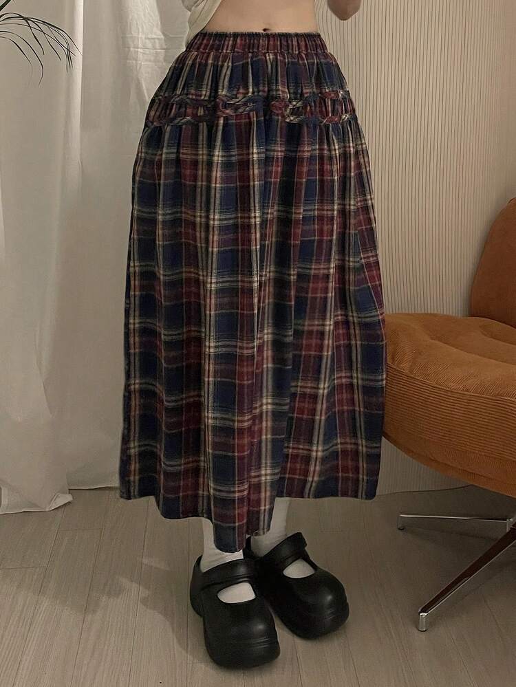 Women's Casual Retro Plaid A-Line Skirt, Autumn