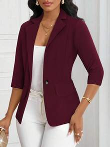 SHEIN Lady 2025新款露肩领浅酒红色女士褶裥长款秋冬女装新年圣诞节女式冬装外套 - 酒紅色 - 查看 7