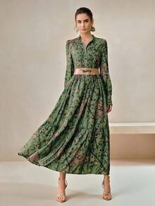 Anewsta Spring New Women's Dress With Belt, Leopard Print Design, Commuter Style - Army Green - View 4