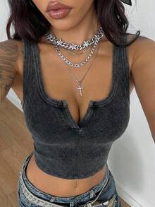 Coolane Casual Sports Street Vintage Style 95% Cotton Black Rib Melange Women's Tank Top, Versatile & Street Style, Suitable For Spring/Summer Spring - Black - View 9