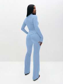 BABYPHAT Quần legging ống loe cạp cao, dễ mặc, mang lại sự thoải mái và phong cách mỗi ngày. - Màu xanh nhạt - Xem 2