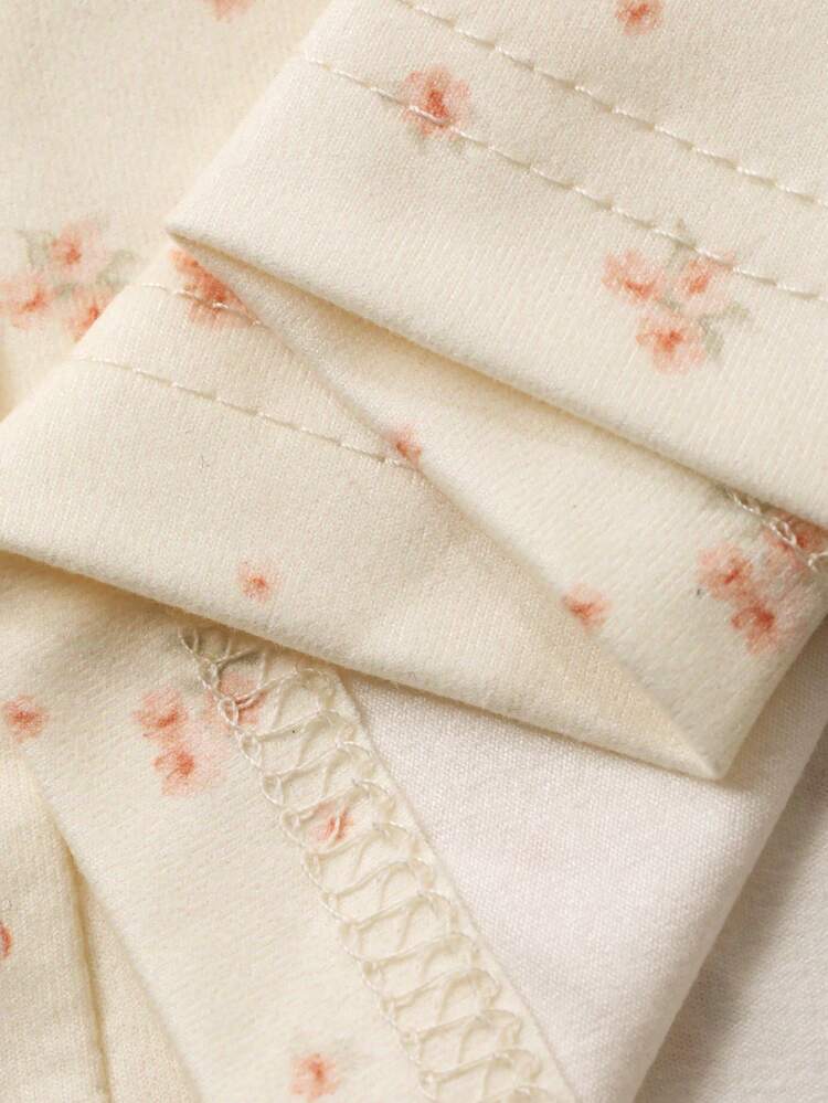 3pcs Women Sleepwear Set: Jacquard Fuzzy Cardigan, Ruffle Trim Camisole, Allover Ditsy Floral Pajama Pants