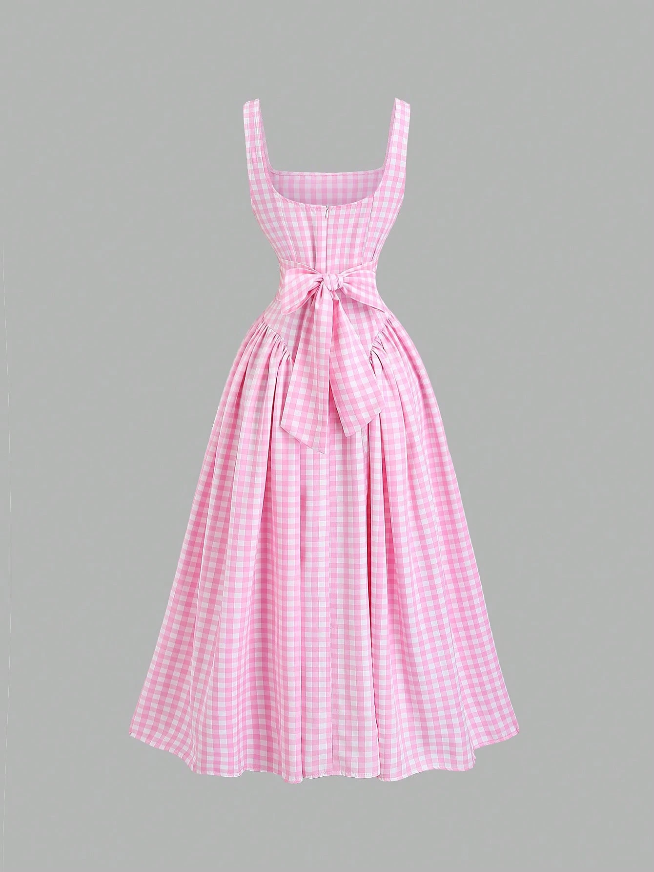Sweetra French Romantic Plaid Flared Skirt Sweet Puff Dress Spaghetti Strap