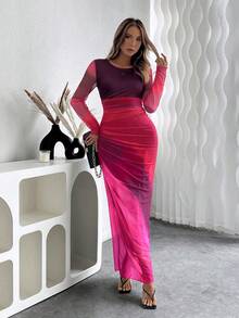 Rafferiza Women's Tie-Dye Pleated Dress Maxi Women Outfit - Burgundy - View 6