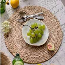 Manteles individuales tejidos, manteles individuales redondos de ratán, manteles individuales de calabaza de agua tejidos a mano, manteles individuales estilo granja, manteles individuales de estilo rural tejidos de mimbre, adecuados para mesas de comedor, hogares, bodas - Multicolor - Ver 6