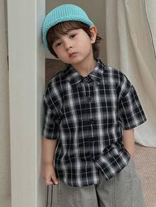 DAZY Young Boy Casual Loose Fit Graphic Print Drop Shoulder Shirt, Suitable For Daily Wear And Commuting, Summer Spring - Black - View 6