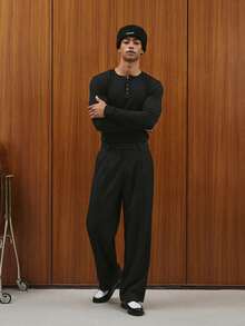 TOKVUE Áo thun dài tay nam dáng ôm, màu trơn, kiểu dáng thường ngày - màu đen - Xem 6