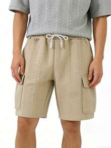 Coreblaze Men's Solid Color Casual Loose Drawstring Sports Shorts - Khaki - View 1