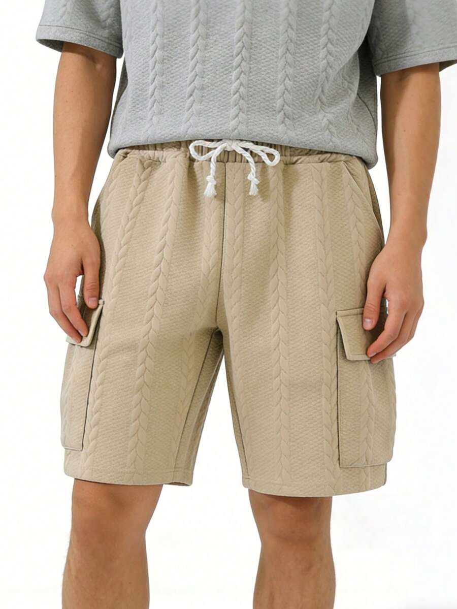 Coreblaze Men's Solid Color Casual Loose Drawstring Sports Shorts - Khaki - View 1