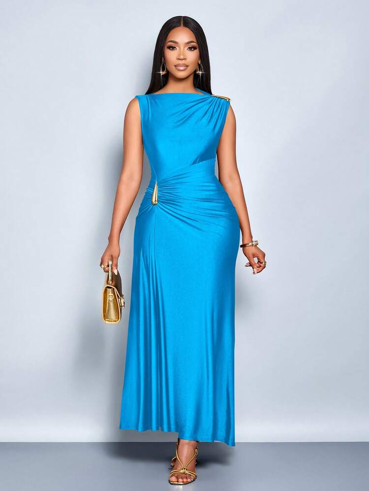 shein formal dress Belle Women's Shiny Knotted Pleated Elegant Evening For Graduation Shein Formal Dresses For Ladies