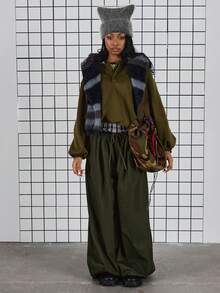 COUREZ Extreme Wide Leg Trousers /Y2K Sping Clothes For Women Baggy Green Trousers Casual Back To School Going Out Outfit Summer Trousers Summer Outfits - Olive Green - View 1