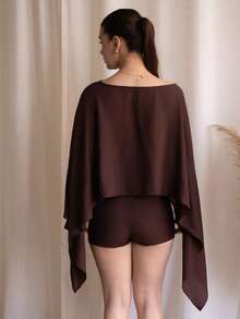 Andrea Bello 2025秋冬新款通勤优雅休闲度假宽松棕色长袖衬衫+迷你裙裤子女两件套，旅行，通勤，派对，度假，老款风格，购物，宴会，优雅，聚会，约会，休闲-A - 棕色 - 查看 2