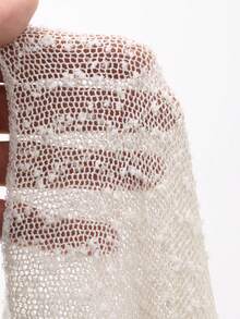 Livesso Women's Hollow Textured Knit Lace Blouse, Off Shoulder Casual Vacation Street Style Crochet Beach Vacation White Short Sleeve T-Shirt Top, Spring/Summer - Beige - View 7