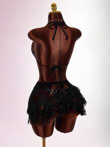 Amplova Bộ đồ bơi ren 3 mảnh dành cho nữ, có lớp lót, bikini gợi cảm và sành điệu kèm khăn choàng sarong, thích hợp cho ngày Valentine, những dịp thân mật, mùa xuân nóng bỏng. - Nhiều màu - Xem 1