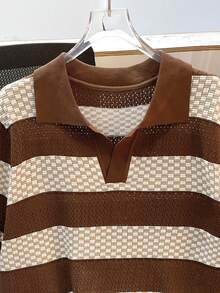 Manfinity Joysei Men's Striped Polo Collar Short Sleeve Casual Knit Top, Autumn - Multicolor - View 7