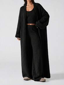 LYSMO 新款简约春季女士休闲日常简约黑色纯色前开襟长袖开衫，时尚百搭，适合春季、夏季、新年和圣诞节穿着。 - 黑色 - 查看 4