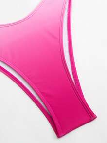 Swim SXY Conjunto de 3 piezas de traje de baño de mujer para verano con falda de malla, cuerda trenzada y estampado degradado para vacaciones y ocio - Rosa Fucsia - Ver 7